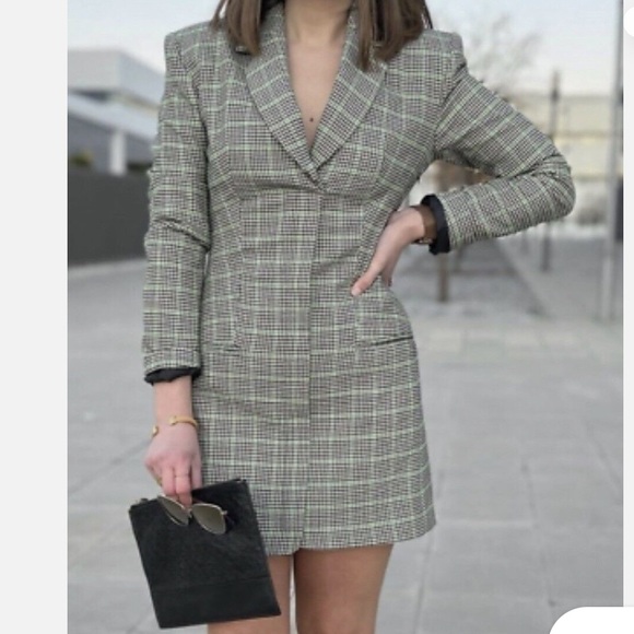 ZARA LONG SLEEVE PLAID BLAZER DRESS - Picture 3 of 8
